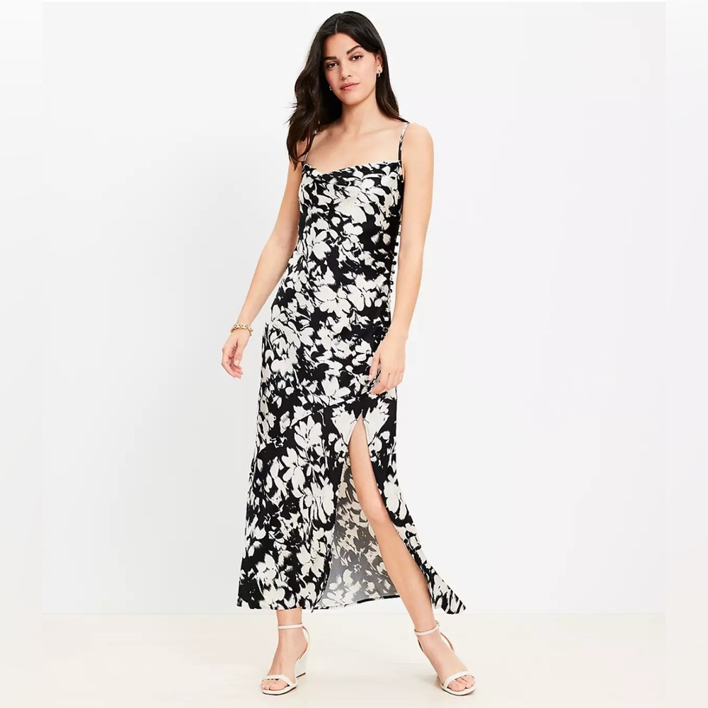LOFT Gardenia Button Strappy Bias Midi Dress size 14